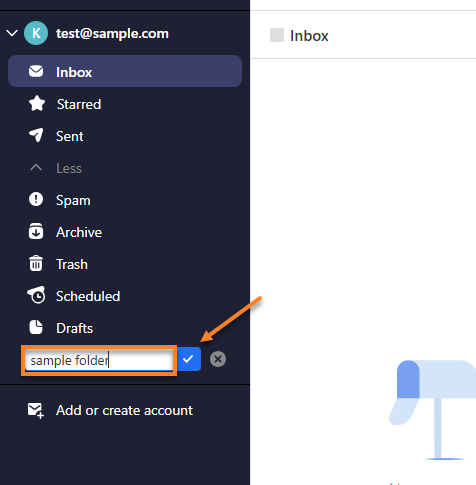 Professional Email webmail - Name the folder and save