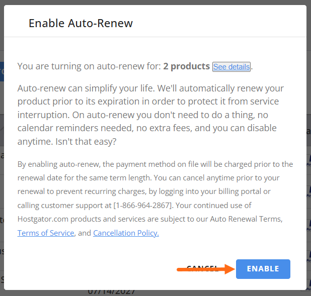 Customer Portal - Confirm Enable Auto-Renew