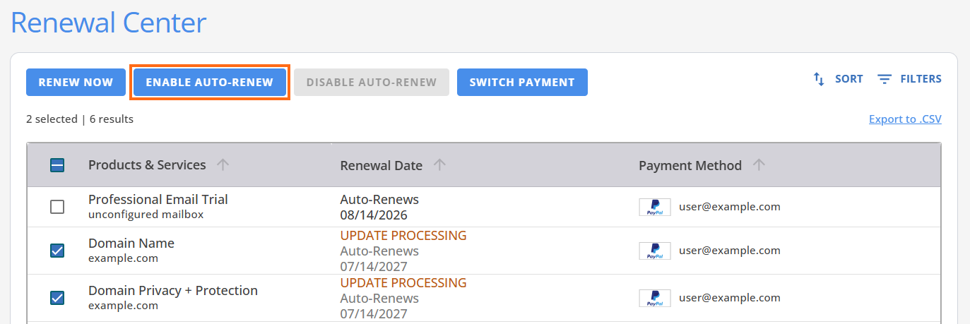 Renewal Center - Enable Auto-Renew