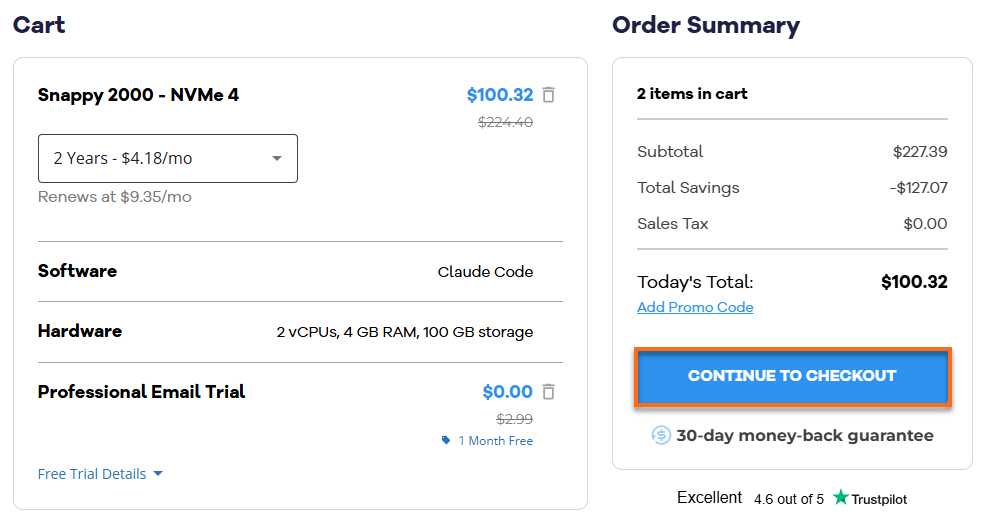 Self-Managed VPS - Continue to Checkout