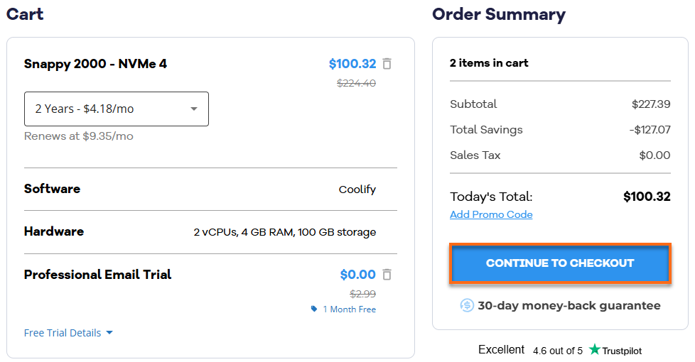 Self-Managed VPS - Continue to Checkout