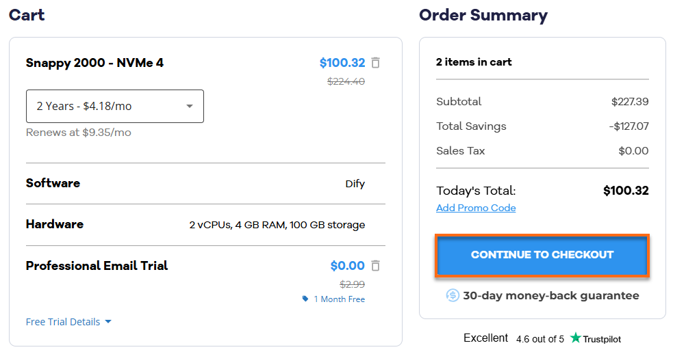 Self-Managed VPS - Continue to Checkout