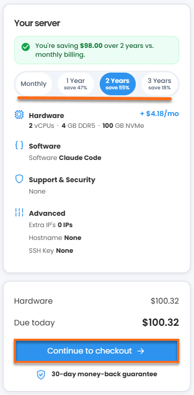 Self-Managed VPS -Initial- Order Summary