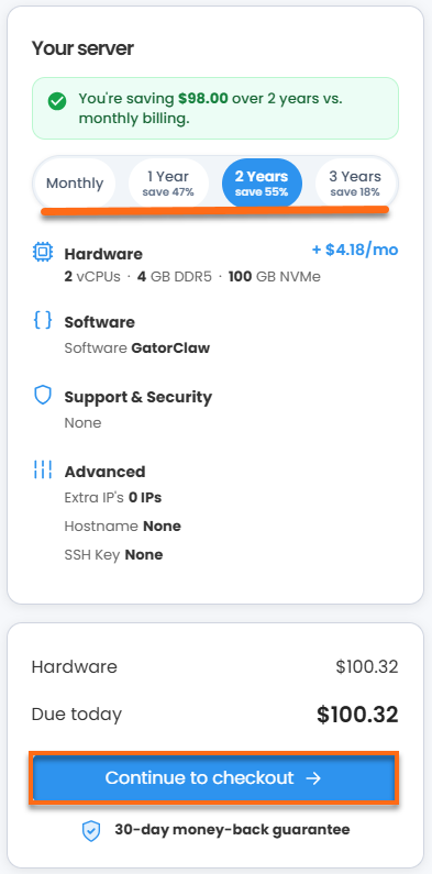 Self-Managed VPS -Initial- Order Summary