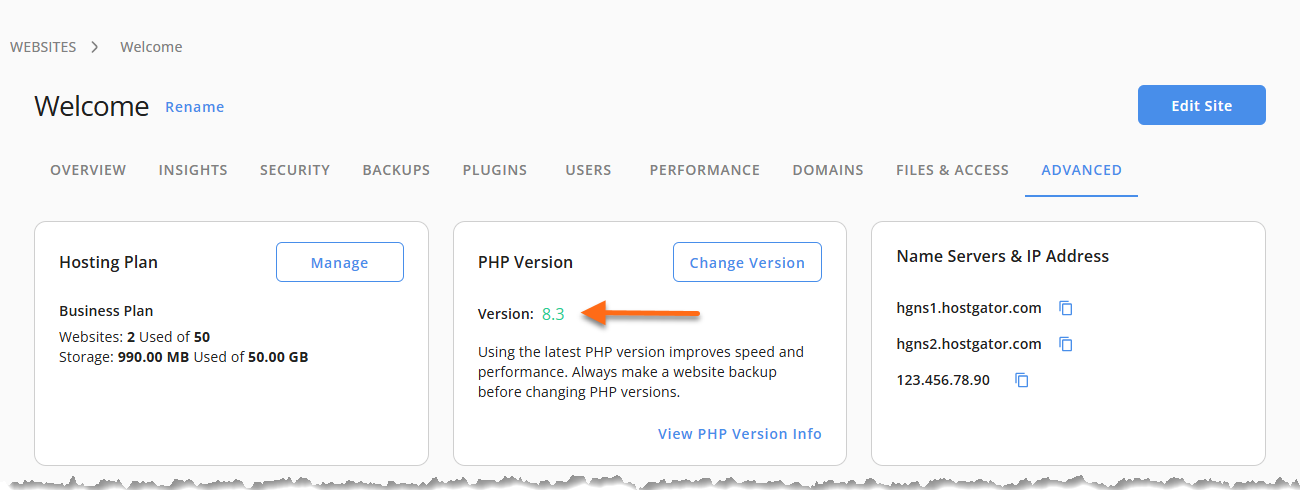 HostGator - Current PHP Version