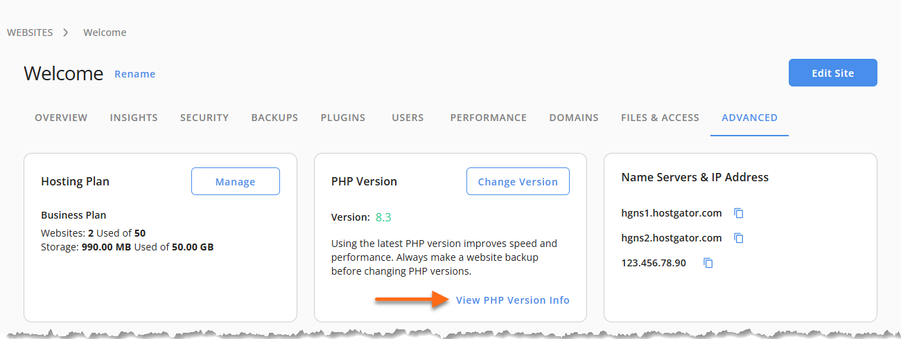 HostGator - View PHP Version Info