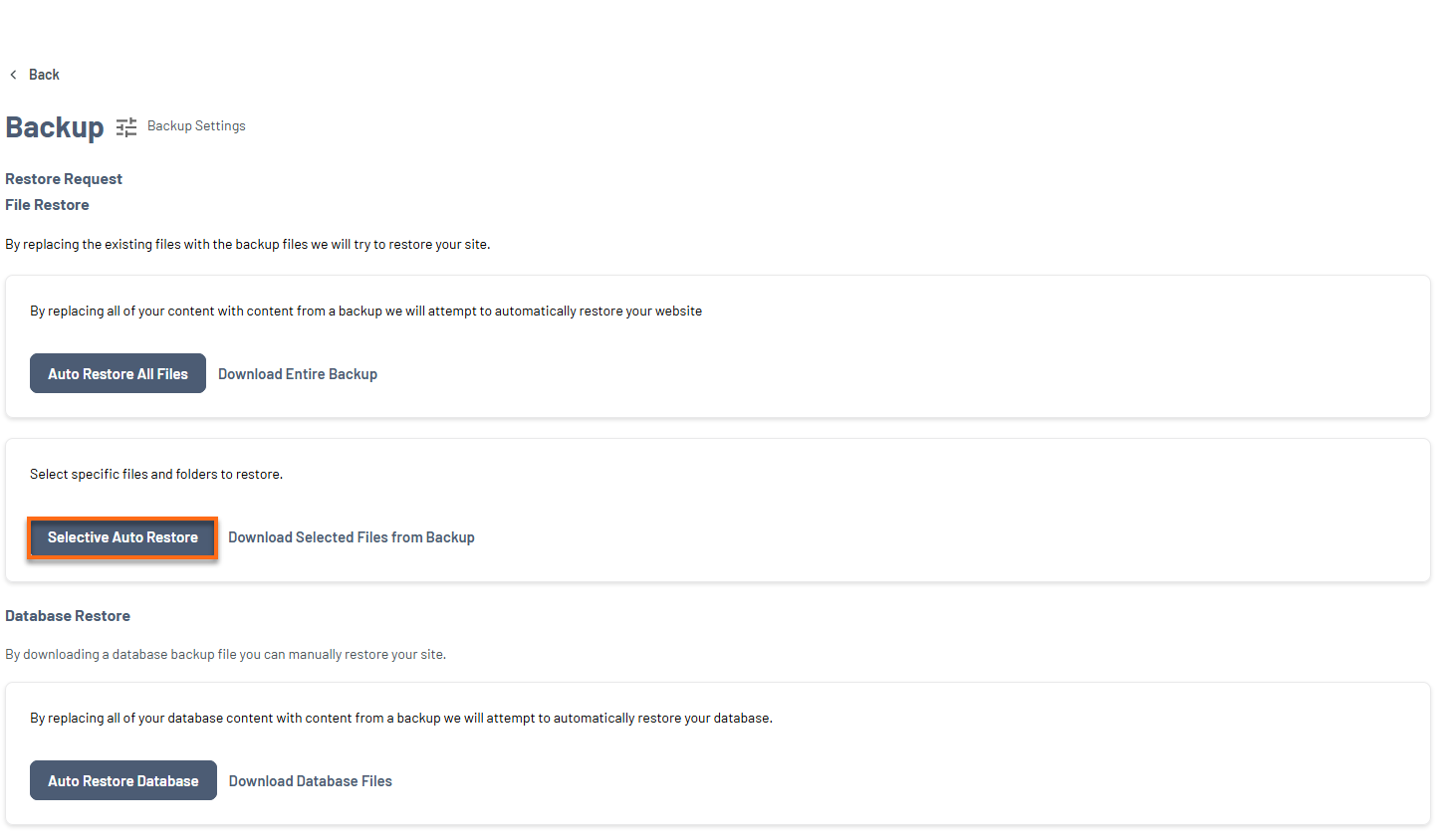 HostGator Portal - Website Tab Manage Xcitium View Backup History Restore Option - File Restore