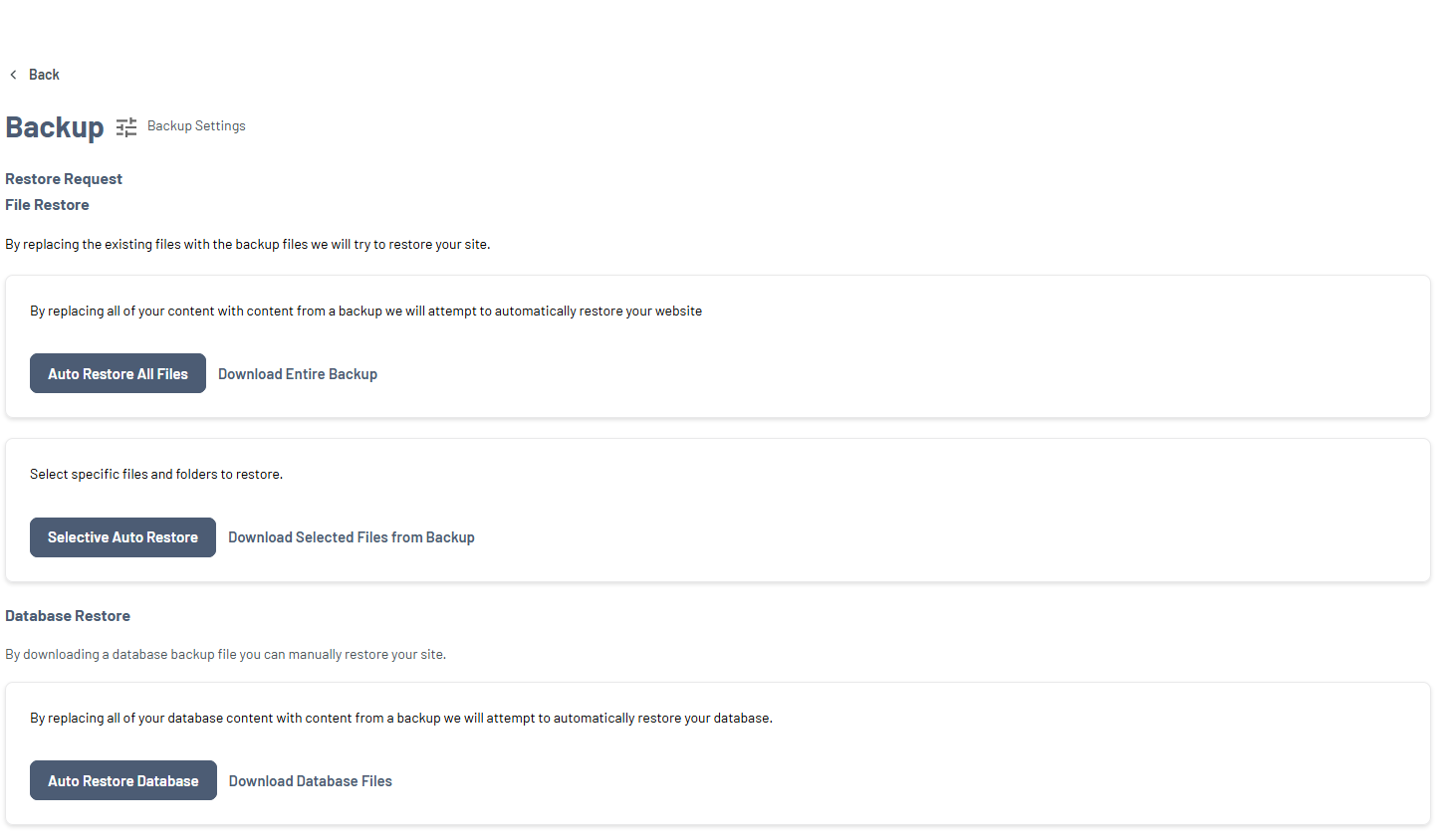 Portal - Website Tab Manage Xcitium - Backup History Options