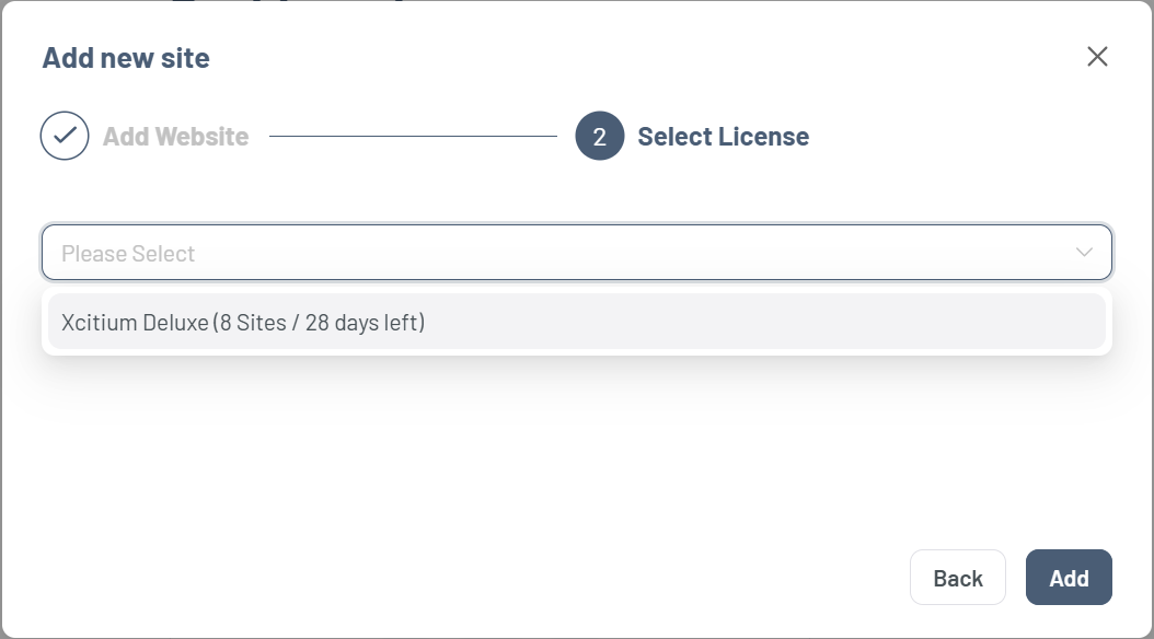 HostGator Portal - Xcitium Dashboard Add new site