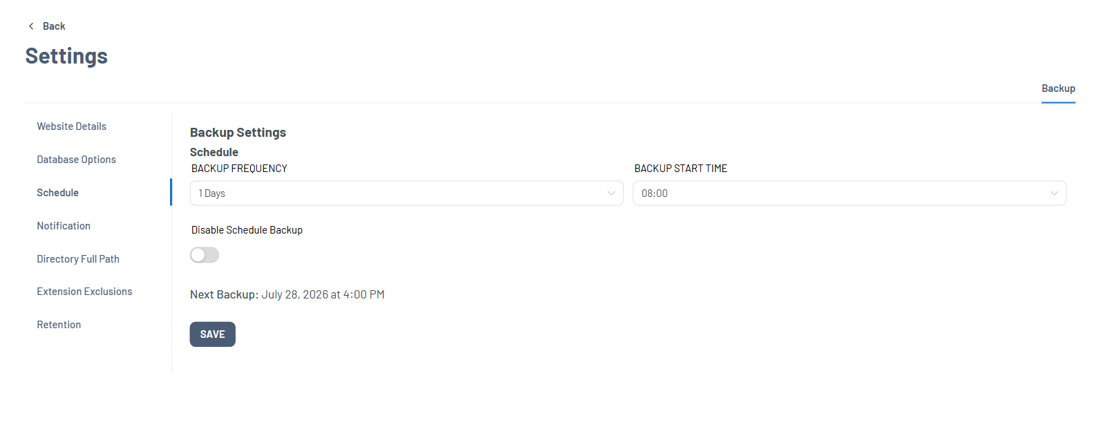 Xcitium Settings tab - Schedule