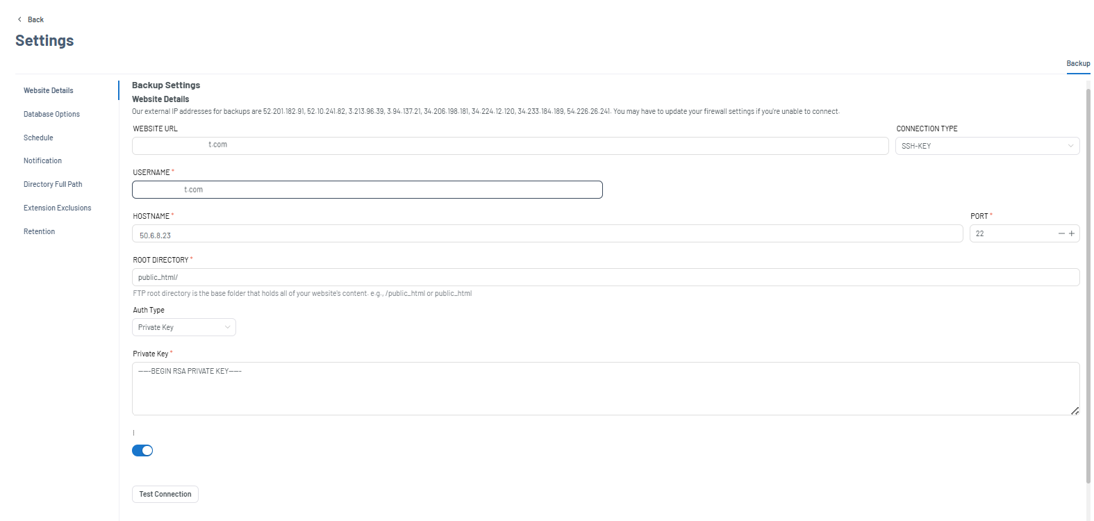 Xcitium Settings tab - Website Details