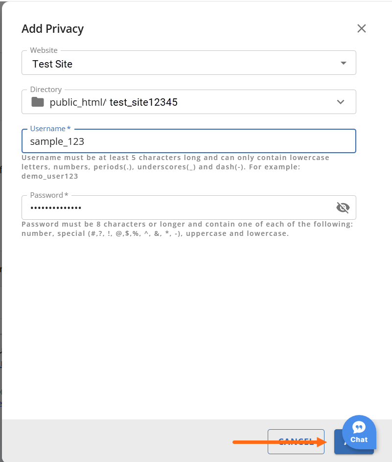 Add Privacy Add Button