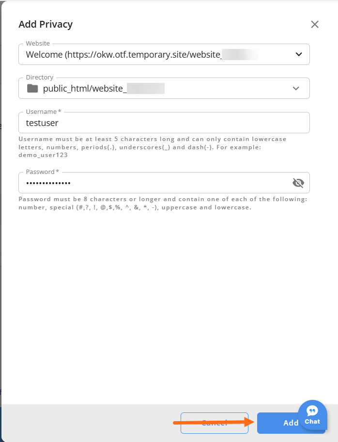 Add Privacy Add Button