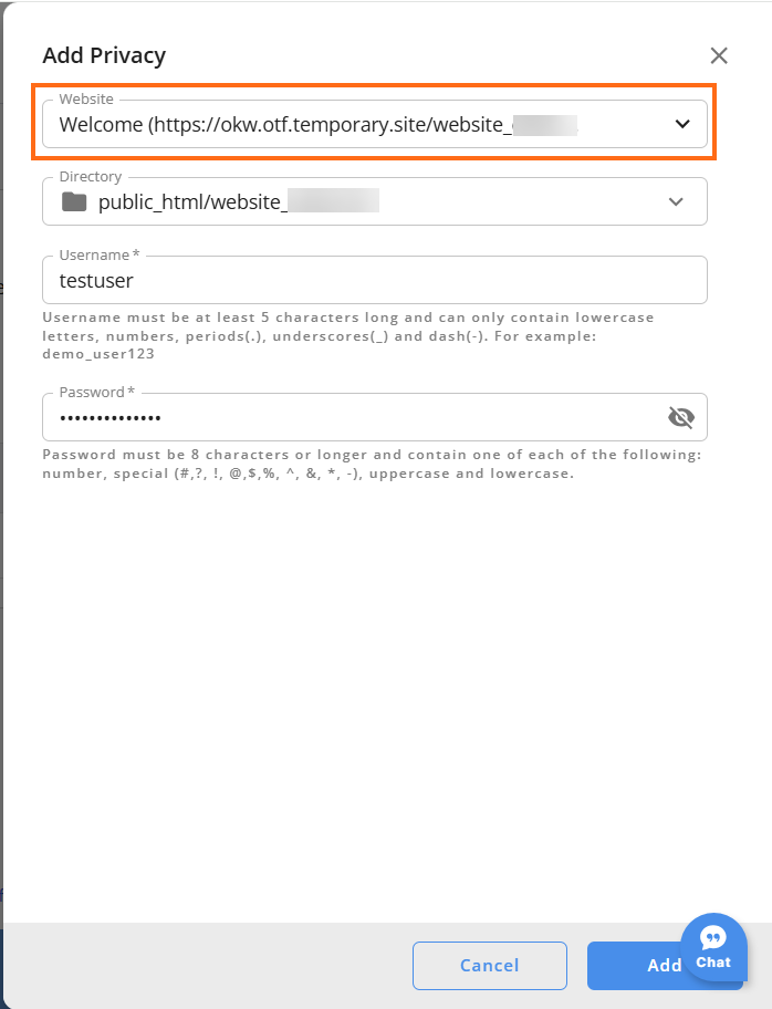 Add Privacy Directory drop down