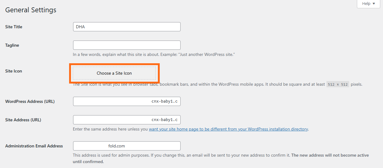 WordPress General Settings - Choose a Site Icon