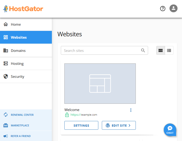 Customer Portal - Websites tab