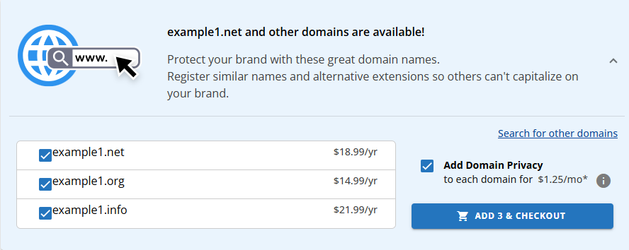 Domains tab - Purchase Domains