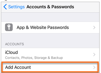 Button to add new Office 365 email account to iOS