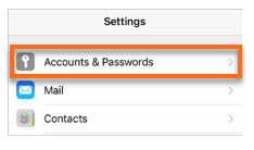iOS Settings to select Accounts & Passwords