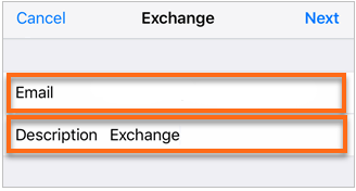 Section in iOS to add email and description for Exchange email