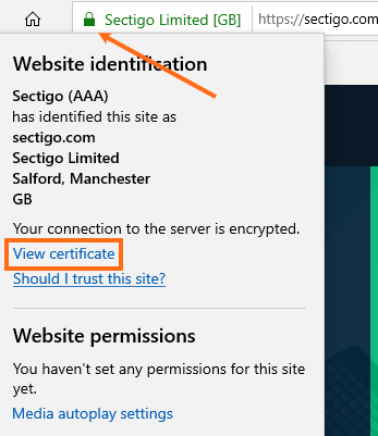 Microsoft Edge - SSL View Certificate