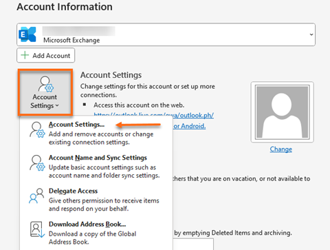 Microsoft Outlook Account Settings