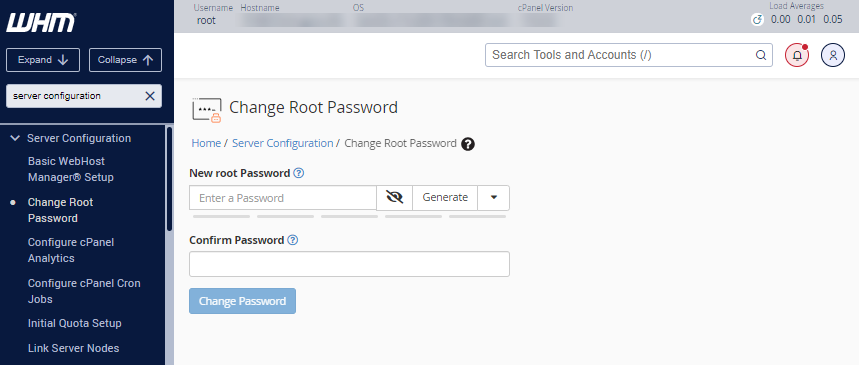 change root password field