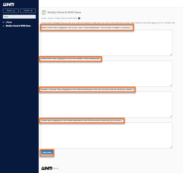 cPanel/ WHM logged in as Root
