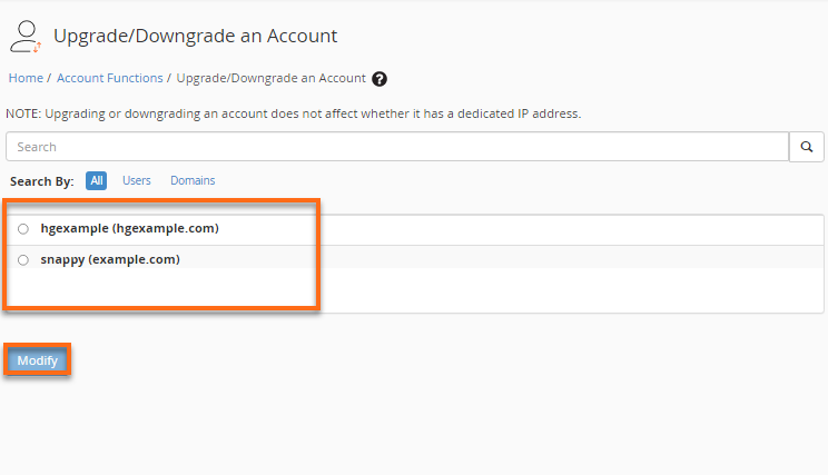 Select account to downgrade