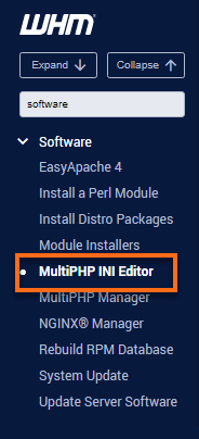 WHM Menu MultiPHP INI Editor