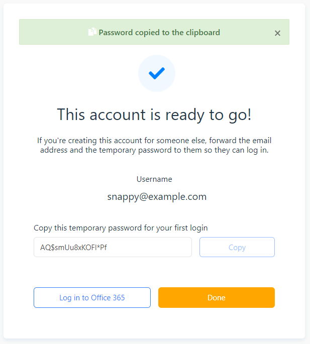 Microsoft 365 User Password Copied To Clipboard