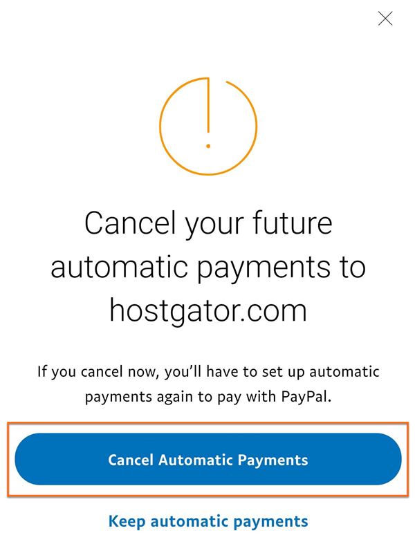 PayPal Mobile - Confirm Cancellation of Automatic Payments