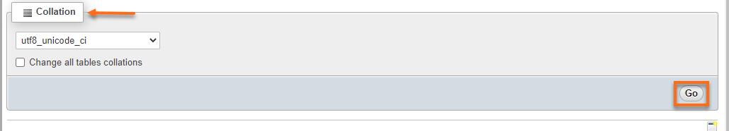 phpmyadmin collasion tab