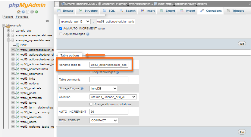 rename database in mysql phpmyadmin