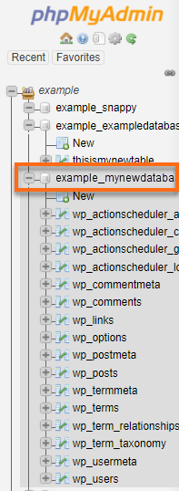 phpMyAdmin - Select Database