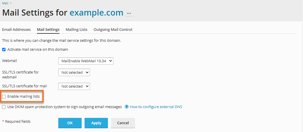 HostGators Plesk - Mail Settings