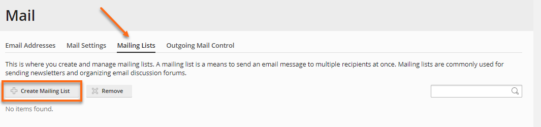 HostGators Plesk - Mail Create Mailing List