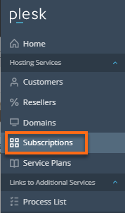 Plesk Admin Panel - Subscriptions tab