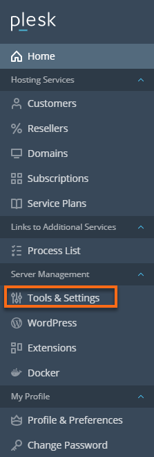 Plesk Server Admin - Tools & Settings