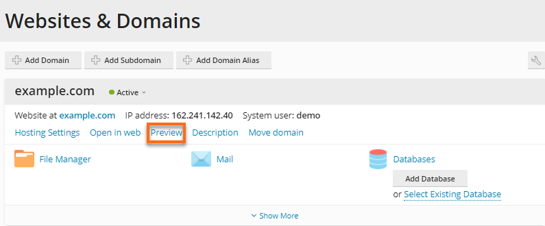 HostGator - Plesk Websites & Domains Preview