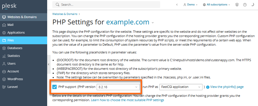 Change the PHP Version
