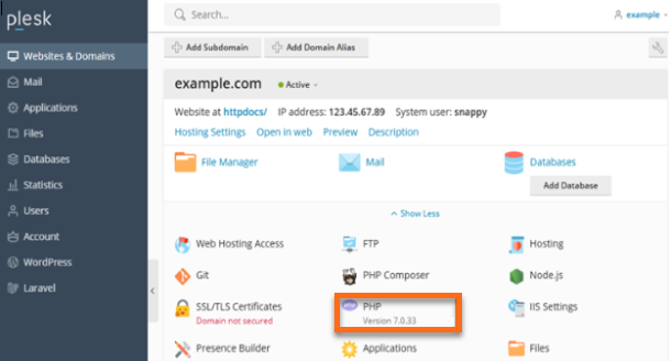 Plesk - Websites & Domains - PHP