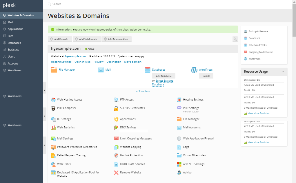 using plesk control panel for wordpress install