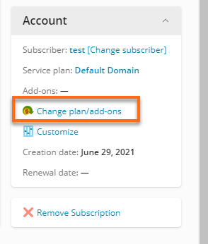 HostGator Plesk18 Change plan/add-ons