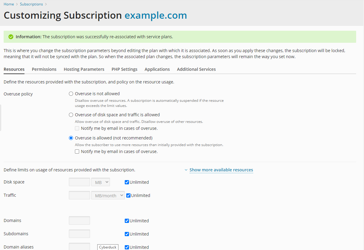 Plesk18 Customizing Subscription