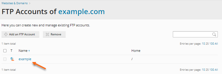 Select FTP account