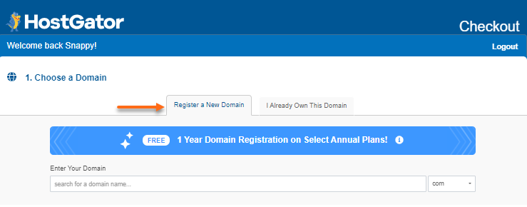 Checkout - Choose a Domain - Register domain