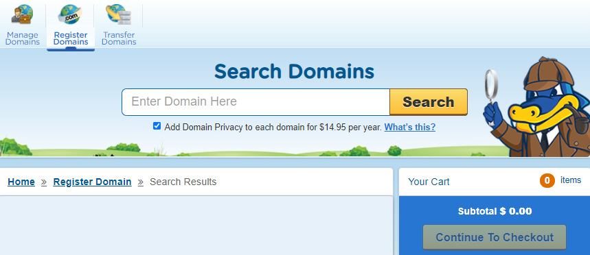 Customer Portal - Domains - Search Domains