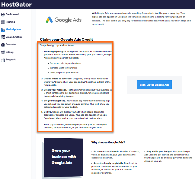 Customer Portal - Google Adwords Credit Steps