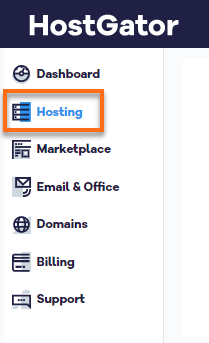 Portal menu with hosting selected